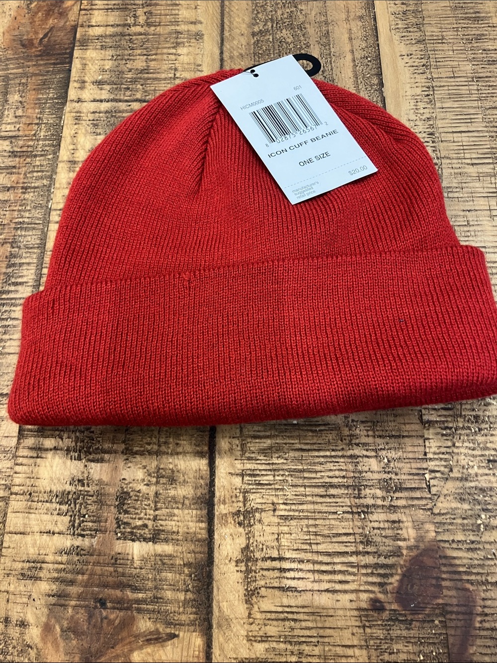 Hurley Red Fold-Over Knit Beanie with White Logo - Picture 3 of 4